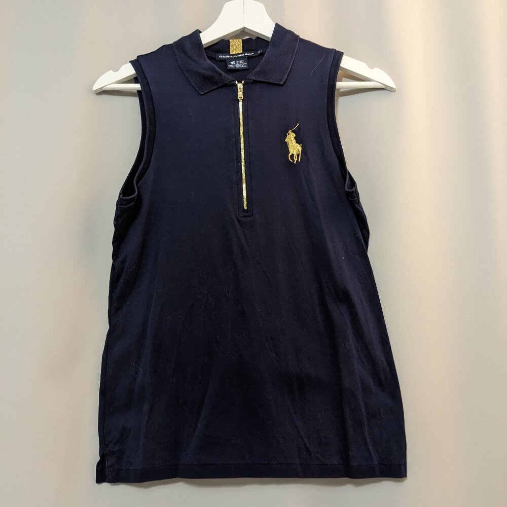 Ralph Lauren GOLF - Unique Navy/gold Sleeveless Collared Big Pony